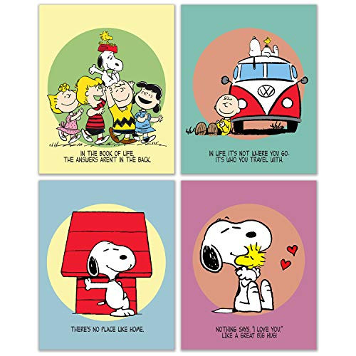 Snoopy Poster Prints - Set of 4 -8 inches x 10 inches- Charlie Brown Peanuts Wall Art Decor Woodstock Lucy Sally Linus