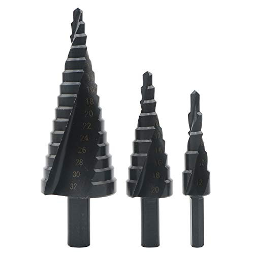 Unxuey 3Pcs HSS Titanium Coated Step Drill Bit High Speed Steel Cobalt Nitriding Spiral Metal Drill Bit Triangle Shank Power Tools kit for Wood Metal