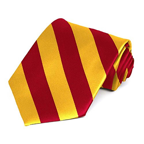 TieMart Striped Tie -Red and Golden Yellow-