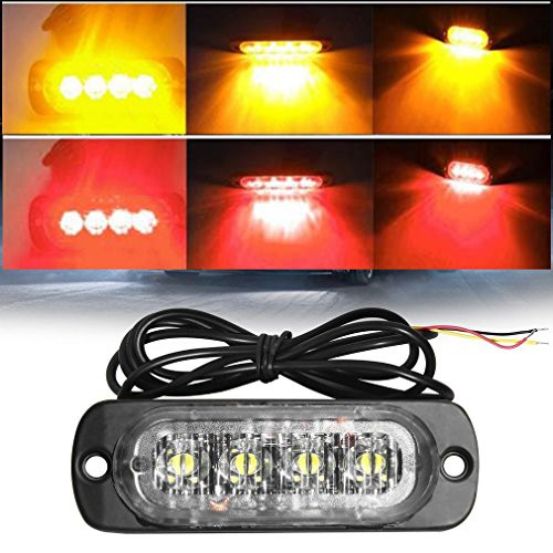 Amber Light 4 LED 12-24V Car Vehicle Truck Strobe Flash Light Side Warning Caution Lamp flashing emergency Lighting -Yellow-