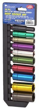 10 Piece 3/8" Drive SAE Deep Wall Color Coded Socket Set