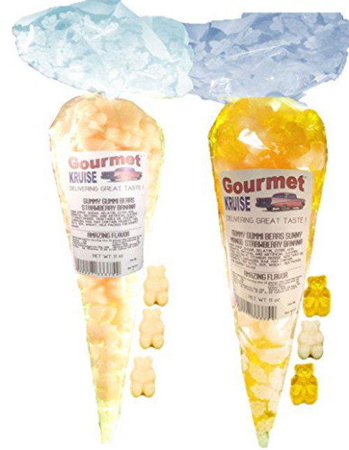 White Strawberry Banana And Yellow Mango White Strawberry Banana Gummy Gummi Bears -NET WT 22 OZ- Gourmet Kruise Signature Gift Bags