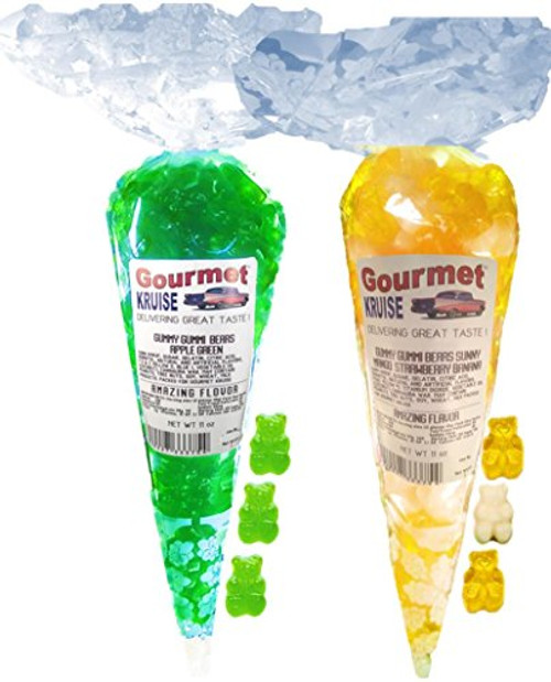 Green Apple And Yellow Mango White Strawberry Banana Gummy Gummi Bears -NET WT 22 OZ- Gourmet Kruise Signature Gift Bags