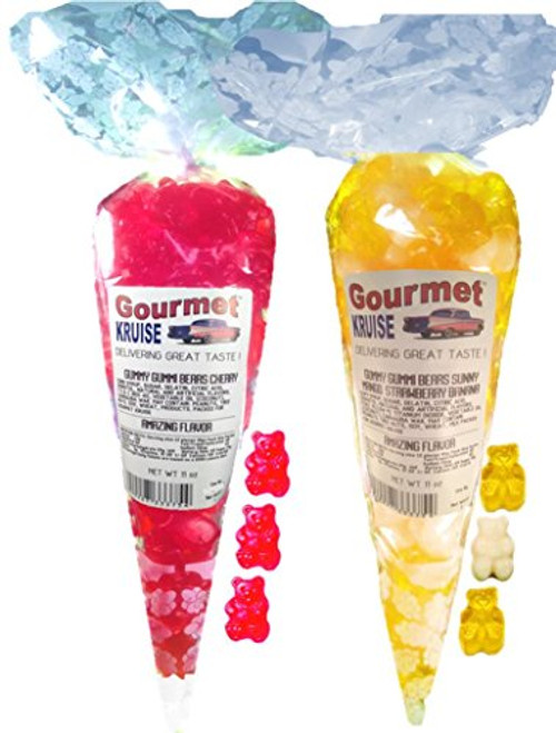 Red Wild Cherry And Yellow Mango White Strawberry Banana Gummy Gummi Bears -NET WT 22 OZ- Gourmet Kruise Signature Gift Bags