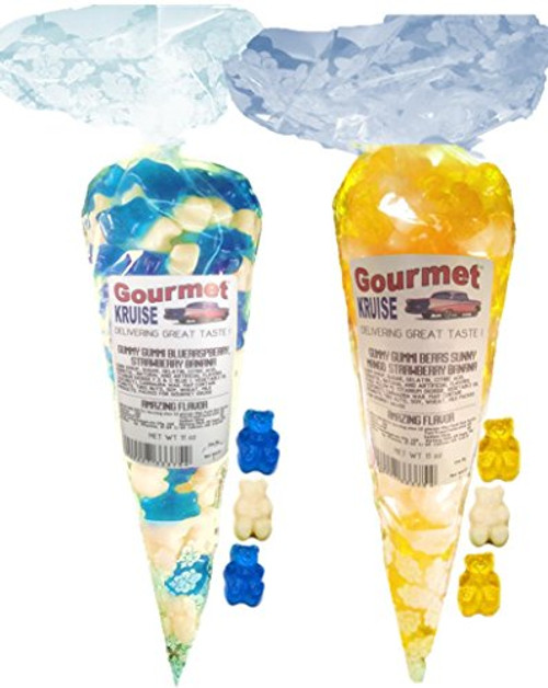 Blue Raspberry White Strawberry Banana And Yellow Mango White Strawberry Banana Gummy Gummi Bears -NET WT 22 OZ- Gourmet Kruise Signature Gift Bags