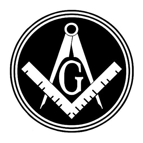 Filled Circle Square  and  Compass Masonic Vinyl Decal - -Black--6 Inch-