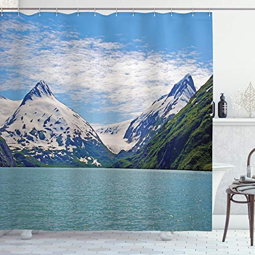 Ambesonne Landscape Shower Curtain Mountain and Lake in Anchorage Alaska Springtime Sunny Day Scenic Picture Cloth Fabric Bathroom Decor Set with Hooks 84 inch Long Extra White Green Ambesonne Landscape Shower Curtain Mountain and Lake in Anchorage Alaska Springtime Sunny Day Scenic Picture Cloth Fabric Bathroom Decor Set with Hooks 84 inch Long Extra White Green