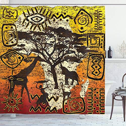 Ambesonne African Shower Curtain Animals Safari Theme Cultural Art Grunge Bohemian Cloth Fabric Bathroom Decor Set with Hooks 84 inch Long Extra Orange Yellow Ambesonne African Shower Curtain Animals Safari Theme Cultural Art Grunge Bohemian Cloth Fabric Bathroom Decor Set with Hooks 84 inch Long Extra Orange Yellow