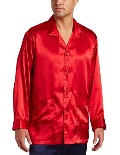 Intimo Mens Satin Pajama Sleep Top with Pockets Red Medium
