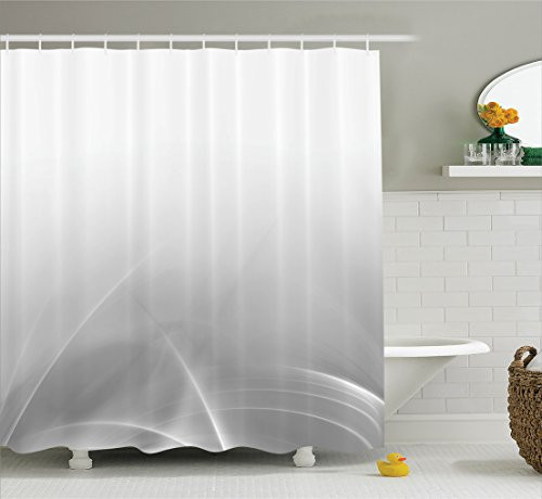 Ambesonne Grey Shower Curtain Digital Effect Gradient Wavy Color Abstract Theme Futuristic Style Shabby Chic Print Cloth Fabric Bathroom Decor Set with Hooks 70 inch Long Cream White