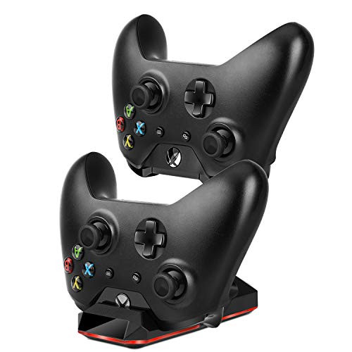 TNP Dual Charging Station for Xbox One Controller w/ 2 Rechargeable 600mah Lithium Batteries Dock Cradle Base Charger w/ USB Cable LED Status Indicator for Xbox One S / X Wireless Gaming Controller