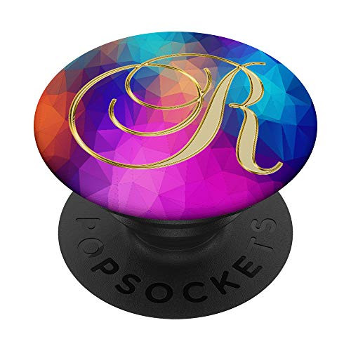 R Yellow Triangles Polygon Geometric Initial Monogram Letter PopSockets PopGrip Swappable Grip for Phones  and  Tablets