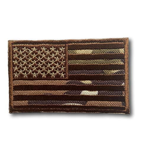 American Flag USA Morale Patch with Hook  and  Loop -AF Brown Multicam - 2 inch x 3 inch-