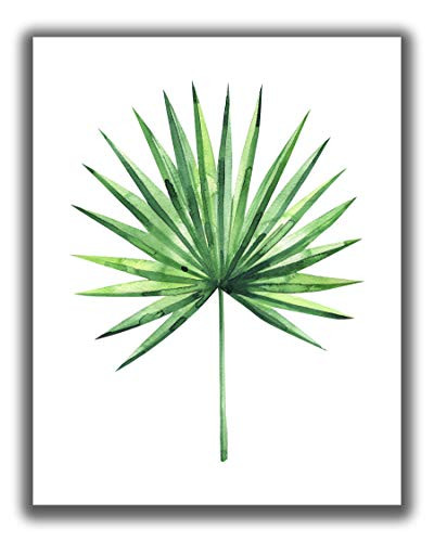 Tropical Palm Leaf Wall Art Print - 11x14 UNFRAMED Minimalist Watercolor Decor - A Great Gift for Botanical Plant Lovers.