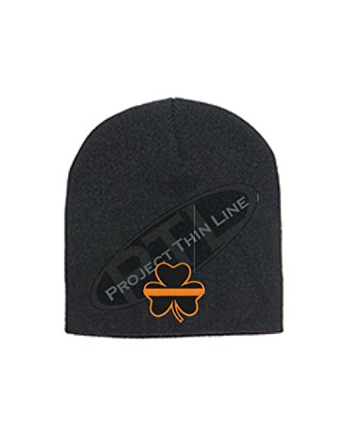 Black Thin Orange Line Shamrock Clover Search and Rescue Coast Guard Irish Skull Cap