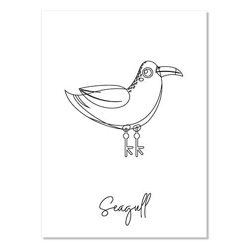 Nursery Seagull Line Art Black and White Print Unframed