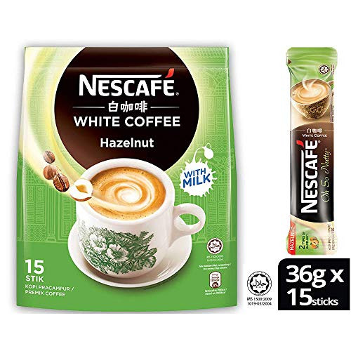 Nescafe Ipoh White Coffee HAZELNUT -15 Sachets- -  inchOh So Nutty inch Flavored Premix Instant Coffee Deliciously Milky with Creamy Nuttiness  and  Irresistible Hazelnut Aroma Just Mix with Water No Need of Sugar and Creamer Made from Quality Beans From Nestle