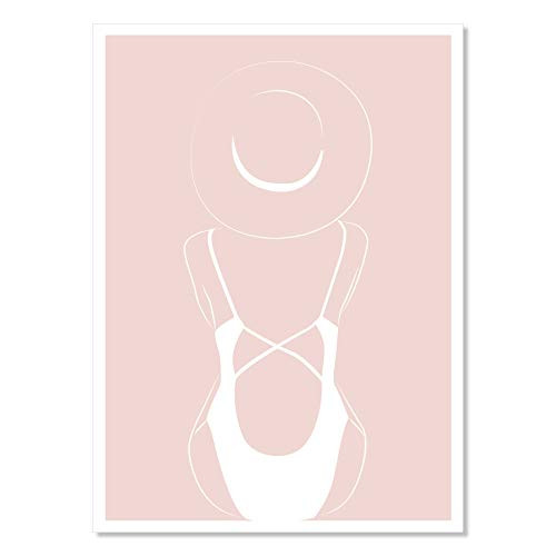 Woman Swimsuit Line Art 2 Peach Print Unframed