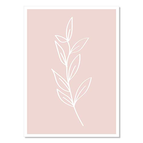 Leaf Line Art Peach Print Unframed