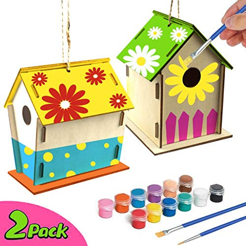 BJYXSZD 2Pack DIY Wooden Bird House Kit Crafts for Kids Ages 4-8 Build and Paint Birdhouse-Includes Paints and Brushes- Home Decorative Hanging Birdfeeder Indoors or Outdoors BJYXSZD 2Pack DIY Wooden Bird House Kit Crafts for Kids Ages 4-8 Build and Paint Birdhouse-Includes Paints and Brushes- Home Decorative Hanging Birdfeeder Indoors or Outdoors