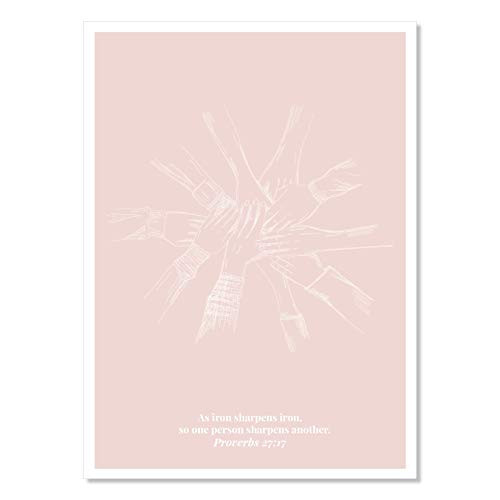 Iron Sharpens Iron. -Proverbs 2717 Hands Line Art Sketch Peach Print Unframed