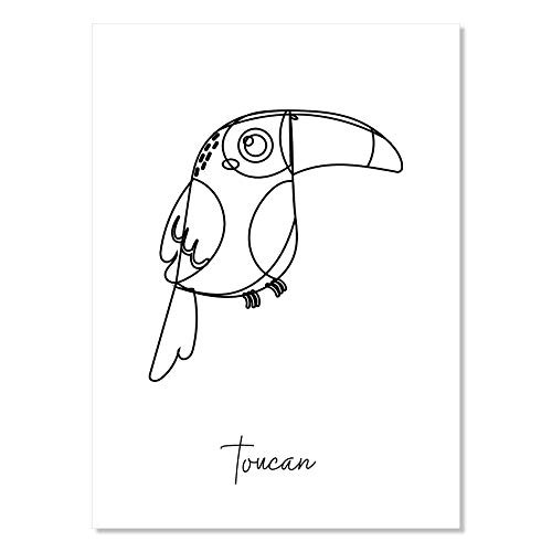 Nursery Toucan Line Art Black and White Print Unframed