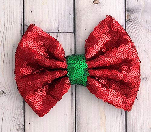 Red bow - sequin hairbow - sparkle bow - red bow - watermelon hairbow - fiesta bow - holiday bow - glitter bow - girls hair bow - baby girl green bow - red and green bow - strawberry hairbow