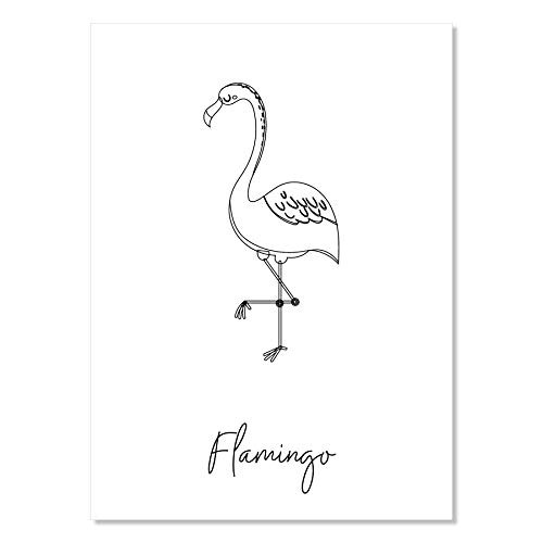 Nursery Flamingo Line Art Black and White Print Unframed