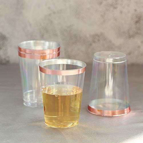 Efavormart 12 Pack Rose Gold Disposable 9 oz Plastic Tumblers Rimmed Design For Wedding Party Decoration