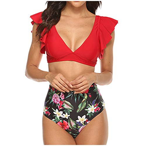 Swimsuits for Women one PieceAODONG Women Vintage Swimsuit Two Piece Retro Halter Ruched High Waist Bikini Red
