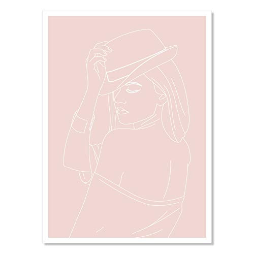 Woman Fashion Line Art 1 Peach Print Unframed