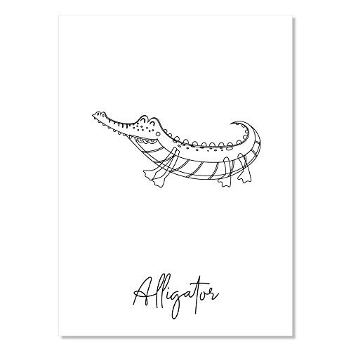 Nursery Alligator Line Art Foiled Art Print Unframed