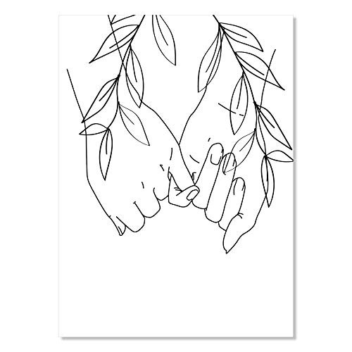 Pinky Promise Line Art with Leaves Print Unframed