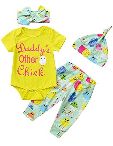 Baby Girls Easter Day Outfit Set Toddler Daddys Other Chicks Romper -Yellow6-12 Months-
