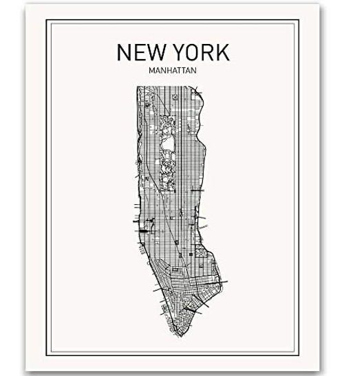MotivatedWallArt New York Map Print City Road Art Manhattan Stree Print Lower Manhattan Office Wall Hanging Downtown Black and White New York Poster New York Map Art Gift Idea 8x10 Unframed Artwork