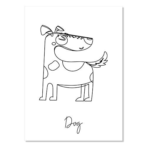 Nursery Dog Line Art Black and White Print Unframed