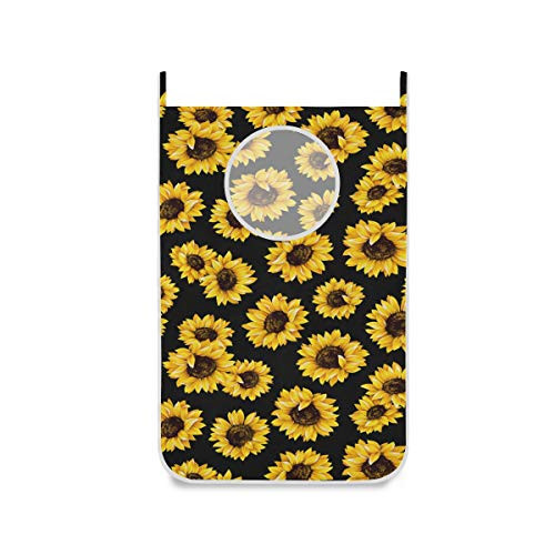 Sunflower Floral Hanging Laundry Hamper Bag Flower On Black Dirty Clothes BagOver The Door Cloth Basket with Hooks for Bathroom Bedroom Storage Space Saving Wall College Closet Behind Doors Sunflower Floral Hanging Laundry Hamper Bag Flower On Black Dirty Clothes BagOver The Door Cloth Basket with Hooks for Bathroom Bedroom Storage Space Saving Wall College Closet Behind Doors
