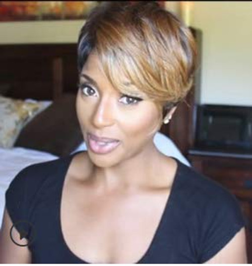 Nicelatus Short Pixie Cut Synthetic Wigs for Black Women Ombre Brown Wig Short Hairstyles for Women Ombre Hair Wigs