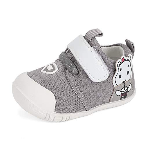 LACOFIA Toddler Boys Girls Sneakers Baby Walking Shoes Non-Slip Soft Cartoon First Walkers Sneakers Cute Grey 12-15 Months