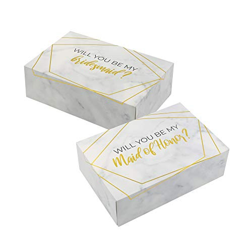 Bridesmaid Proposal Box Set I 6 Pack I 1 Maid of Honor Proposal Box and 5 Will You be My Bridesmaid Boxes I Marble with Gold Foil Bridesmaid Box for Bridesmaid Gifts