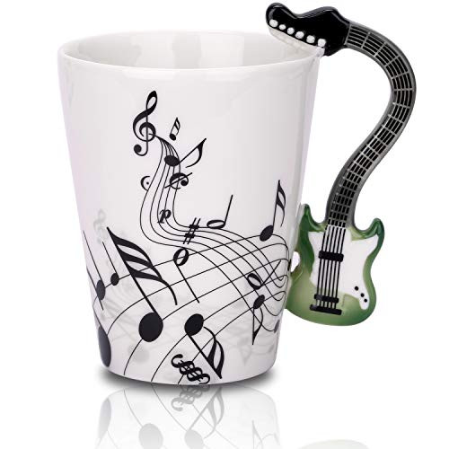 12.9 Oz Guitar Mug Music Note Coffee Mug Ceramic Guitar Music Cup Mug for Guitar Players MusiciansGreen