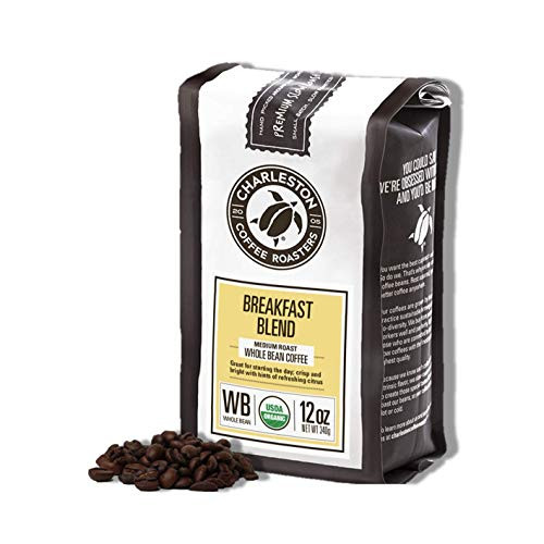 Charleston Coffee Roasters - Specialty Organic Whole Bean Bag - Hand Picked Premium Slow Roast - Breakfast Blend -12oz-