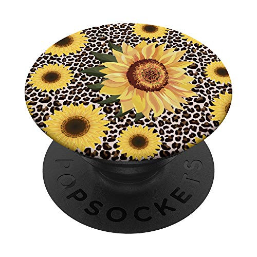 Cute Sunflower Leopard Pattern Yellow Orange Cheetah print PopSockets PopGrip Swappable Grip for Phones  and  Tablets