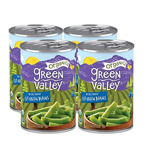 Green Valley Organics Cut Green Beans - Certified Organic - Non-GMO Project Verified - Deliciously Mild Subtly Sweet Flavor Tender-Crisp - 14.5 oz can -Pack of 4-