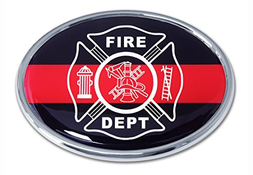 Firefighter Support Red Line Oval Chrome Auto Emblems Firefighter Support Red Line Oval Chrome Auto Emblems
