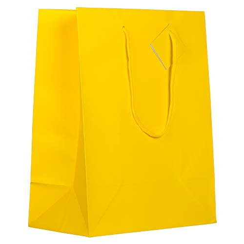 JAM PAPER Gift Bags with Rope Handles - Large - 10 x 13 x 5 - Yellow Matte - 3/Pack
