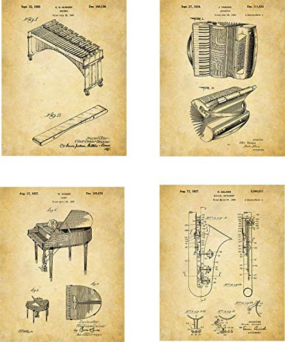 Music Instrument Patent Wall Art Prints - set of Four -8x10- Unframed - wall art decor for musicians
