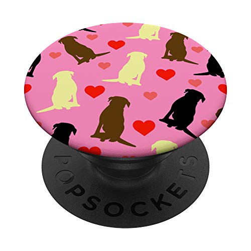 Labrador Retriever Dog Chocolate Black Yellow Heart Pattern PopSockets Grip and Stand for Phones and Tablets