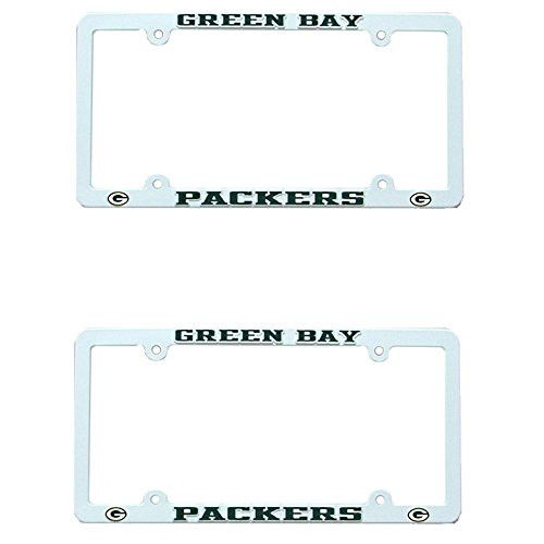 Green Bay Packers NFL Raised Lettering White Plastic -2- License Plate Frame Set