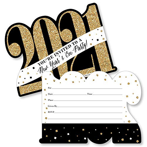 Big Dot of Happiness New Years Eve - Gold - Shaped Fill-in Invitations - 2021 New Years Eve Party Invitation Cards with Envelopes - Set of 12
